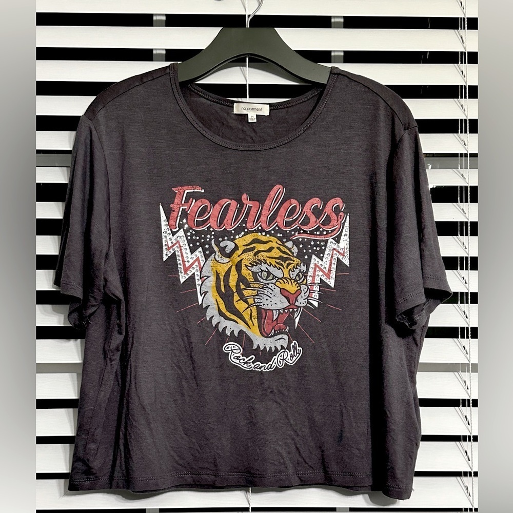 #9)  No Comment fearless Rock and Roll Crop Tee Size M